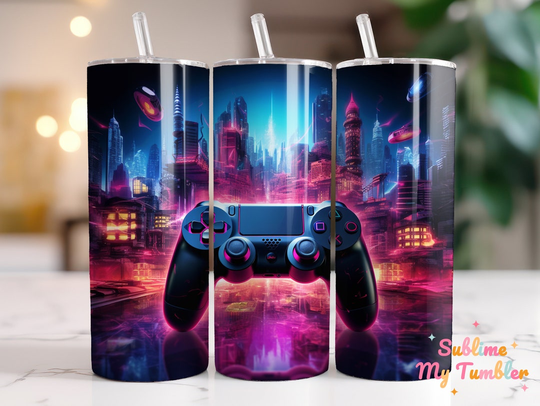 Neon Video Game Controller Tumbler Wrap: 20oz Skinny Tumbler ...