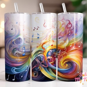 Rainbow Music Notes Tumbler Wrap Music Lover 20oz Skinny Tumbler Sublimation Design Straight And Tapered Tumbler Wrap Digital Download PNG