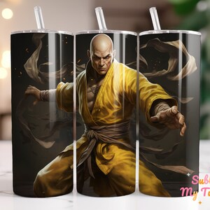 Envoltório para copo Shaolin Monge Kung Fu Master 20oz Copo fino com design de sublimação, reto e cônico, download digital PNG