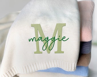 Custom Name Baby Blanket, Embroidered Baby Name, Stroller Blanket, Newborn Baby Gift,Soft Cozy Cotton Knit, Baby shower Gift