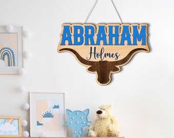 Personalized Baby Name Signs, Baby Birth Announcement, Buffalo Head Shape Baby Name Signs for Nursery Décor, Western Baby Shower