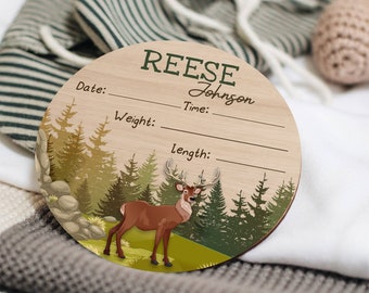Baby Deer Sign, Personalized Baby Name Sign for Nursery Decor, Baby Birth Announcement Sign for Hospital, Wood Birth Stat Sign, Baby Shower