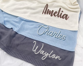 Embroidered Baby Blanket, Custom Baby Name, Personalized Blanket, Newborn Baby Gift,Soft Breathable Cotton Knit, Baby shower Gift