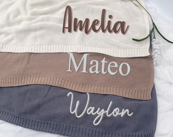 Embroidered Baby Blanket, Custom Baby Name, Personalized Blanket, Newborn Baby Gift,Soft Breathable Cotton Knit, Baby shower Gift