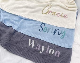 Embroidered Baby Blanket, Custom Baby Name, Personalized Blanket, Newborn Baby Gift, Soft Cozy Cotton Knit, Baby shower Gift