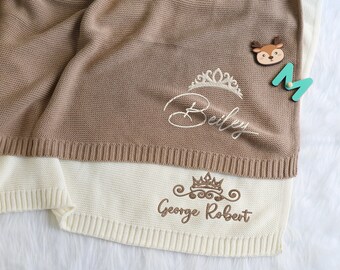 Custom Name Baby Blanket, Embroidered Baby Name, New Mother Baby shower Gift, Stroller Blanket, Soft Breathable Cotton Knit