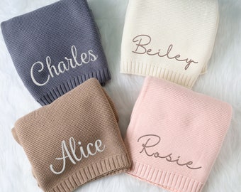 Personalized Baby Blanket, Embroidered Baby Blanket, Custom Name Baby Blanket, Soft Cotton Knit, Newborn Baby shower Gift