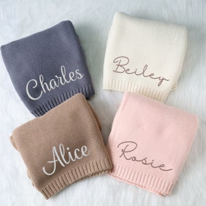 Manta de bebé personalizada, manta de bebé bordada, manta de bebé con nombre personalizado, punto de algodón suave, regalo de baby shower para recién nacidos imagen 1