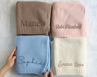 Coperta per bambini personalizzata, coperta per bambini ricamata, coperta per bambini con nome personalizzato, coperta in cotone lavorato a maglia morbida, regalo per la doccia del neonato