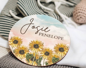 Personalized Sunflower Cloud Baby Signs for Nursery Decor, Baby Birth Announcement Sign for Hospital, Wood Birth Stat Sign Baby Shower Gifts
