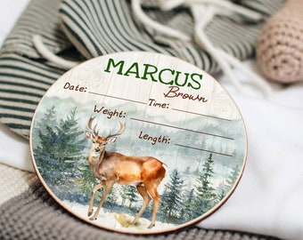 Personalized Deer Baby Name Signs for Nursery Decor, Baby Birth Announcement for Hospital, Wood Birth Stat Sign for Photography Prop Baby