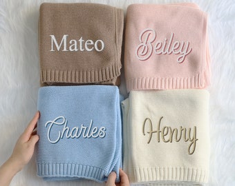 Embroidered Baby Blanket, Custom Baby Name, Personalized Blanket, Newborn Baby Gift,Soft Breathable Cotton Knit, Baby shower Gift