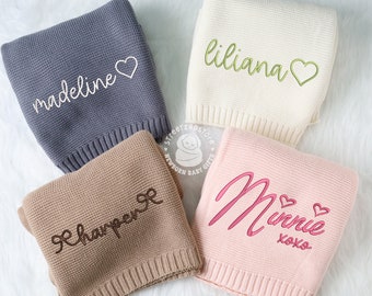 Embroidered Baby Blanket, Personalized Baby Blanket, Cotton Knit Custom Name Blanket, Baby Gift for Newborns, Baby Shower Gift