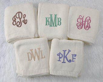 Personalized Baby Blanket, Monogram Name Embroidery, Initial Name Swaddle Blanket, Soft Breathable Cotton Knit, Baby shower Gift