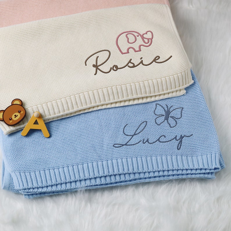 Personalized Baby Blanket, Custom Embroidered Baby Blanket, New Mother Baby shower Gift, Stroller Blanket, Newborn Gift zdjęcie 3