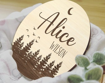 Personalized Forest Baby Name Signs for Nursery Decor, Baby Birth Announcement Sign for Hospital, Wood Birth Stat Sign Baby Shower Gifts