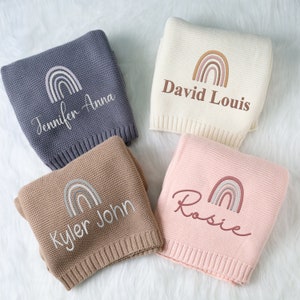 Custom Name Baby Blanket, Embroidered Baby Blanket, Rainbow Baby shower Gift, Stroller Blanket, Cozy Soft Cotton Knit Blanket Baby Gift zdjęcie 10
