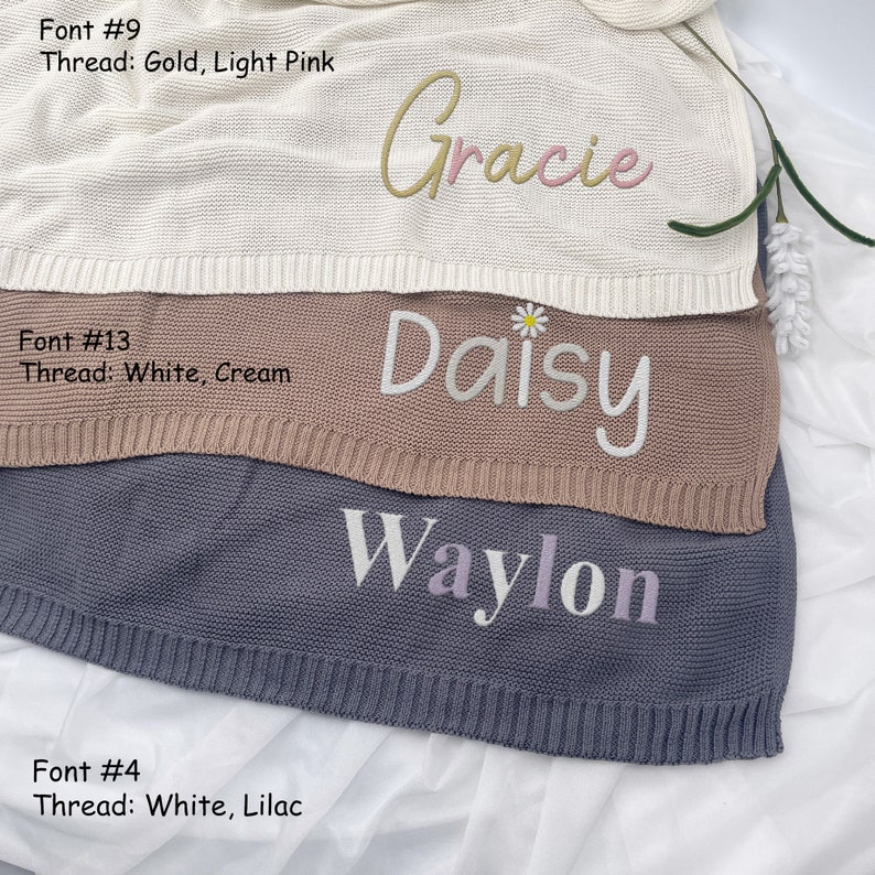 Embroidered Baby Blanket, Custom Baby Name, Personalized Blanket, Newborn Baby Gift, Soft Cozy Cotton Knit, Baby shower Gift image 9