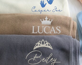 Custom Name Baby Blanket, Embroidered Baby Name, New Mother Baby shower Gift, Stroller Blanket, Soft Breathable Cotton Knit