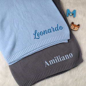 Personalized Baby Blanket, Embroidered Baby Name, Stroller Blanket, Newborn Baby Gift,Soft Breathable Cotton Knit, Baby shower Gift
