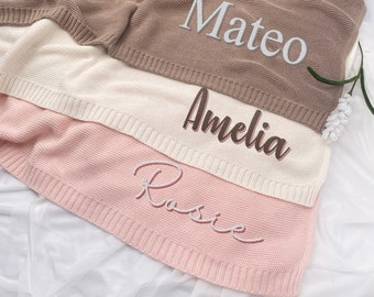 Coperta per bambino ricamata, nome personalizzato per bambino, coperta personalizzata, regalo per neonato, morbida maglia di cotone traspirante, regalo per baby shower