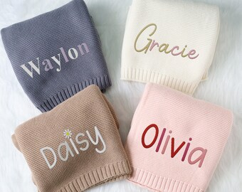 Embroidered Baby Blanket, Custom Baby Name, Personalized Blanket, Newborn Baby Gift, Soft Cozy Cotton Knit, Baby shower Gift