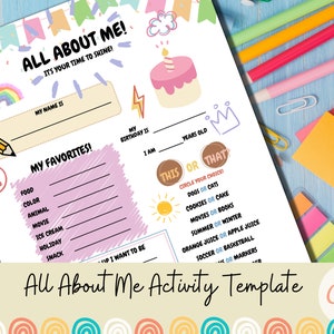 Editable Back to School, All About Me, Printable, Get to Know Me, My Favorites Worksheet, First Day of School, Class Activity
