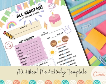 Editable Back to School, All About Me, Printable, Get to Know Me, My Favorites Worksheet, First Day of School, Class Activity