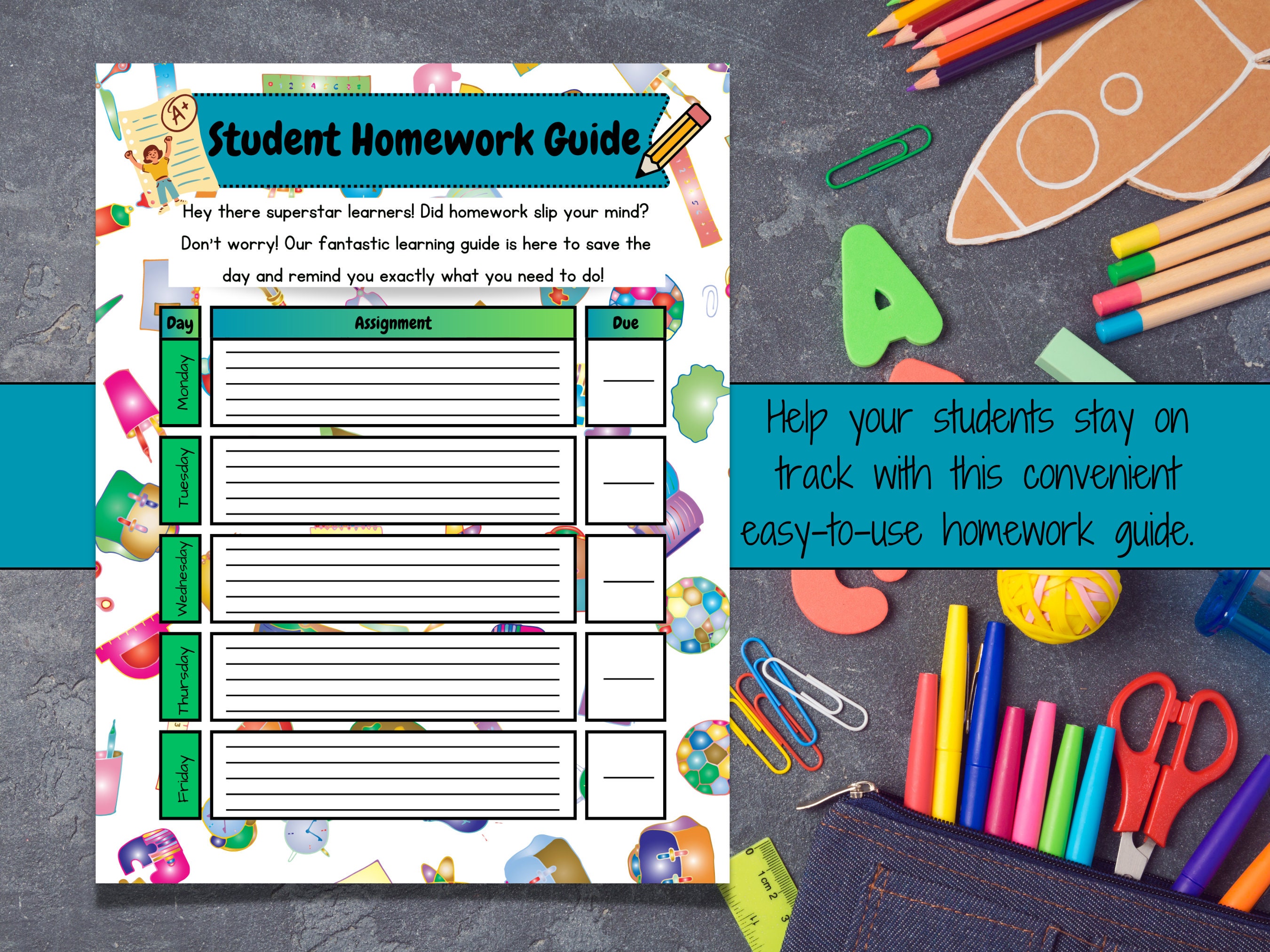 Editable Student Homework Guide, Printable Worksheet, Weekly Homework ...