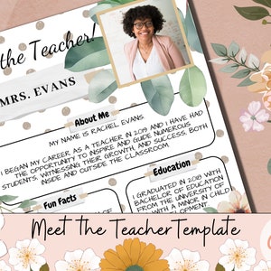 Editable Meet the Teacher Template, Back to School Teacher Template, School Open House, Teacher About Me, Get to Know Me