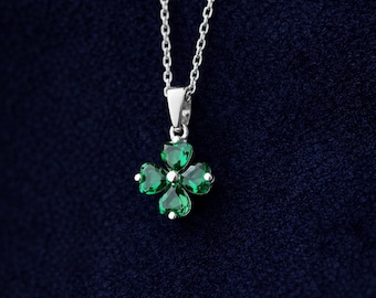 Emerald Four Leaf Clover Necklace • Minimalist Shamrock Jewelry • Good Luck Charm • Birthday Gift Her