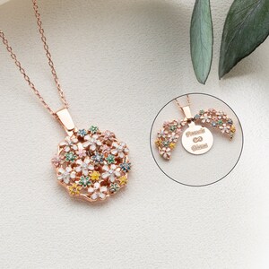 Personalized Corsage Necklace, Custom Hidden Message in Colourful Flower Garden Design, Secret Name Necklace, Gift For Her,Proposal Necklace
