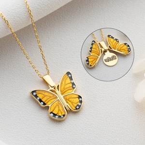 Custom Butterfly Necklace, Hidden Name Butterfly Pendant, Secret Message Gold Butterfly Necklace, Back To School Gift, Friendship Necklace