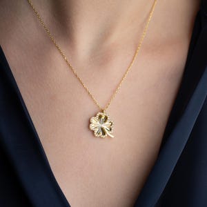 14k Gold Clover Necklace, 4 Leaf Clover Necklace, Tiny Silver Four Leaf Clover Necklace, Christmas Gift, Gift for Her, Good Luck Pendant