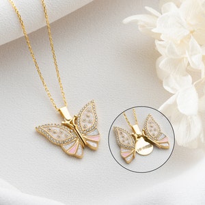 Personalized Pink Butterfly Necklace, Hidden Names Butterfly Necklace, Proposal Necklace For Her, Mothers Day Gift