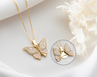 Personalisierte rosa Schmetterling Halskette, versteckte Namen Schmetterling Halskette, Vorschlag Halskette für sie, Muttertagsgeschenk