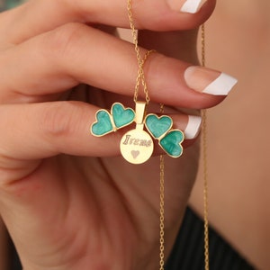 Personalized 4 Leaf Clover Necklace, Hidden Name Shamrock Pendant, Secret Message Good Luck Pendant, Custom Proposal Necklace For Girlfriend