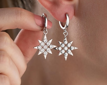Sterling Silver Star Hoop Earrings: Sparkly Celestial Jewelry