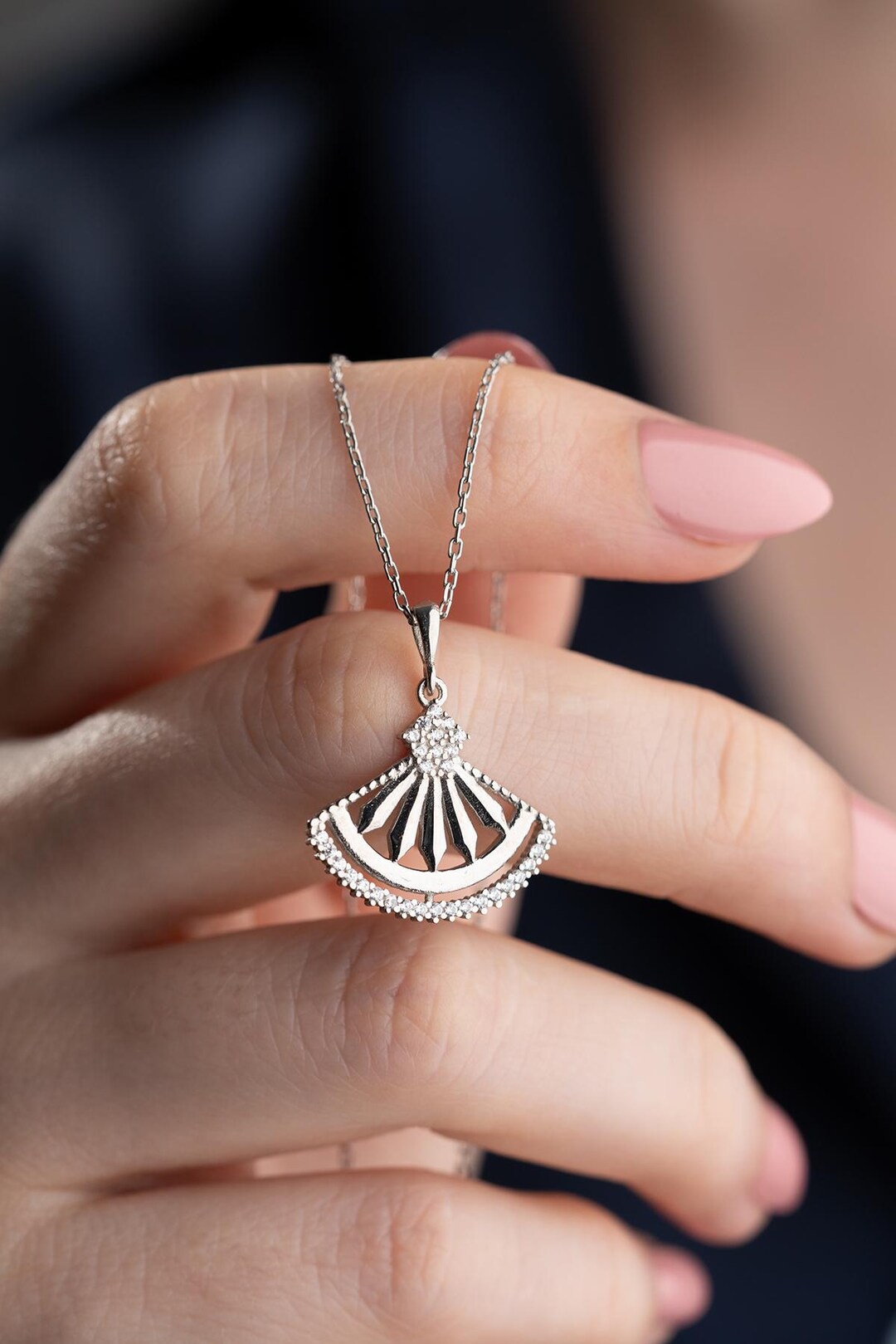 Fashion Copper Gold Plated Gemstone Fan Necklace