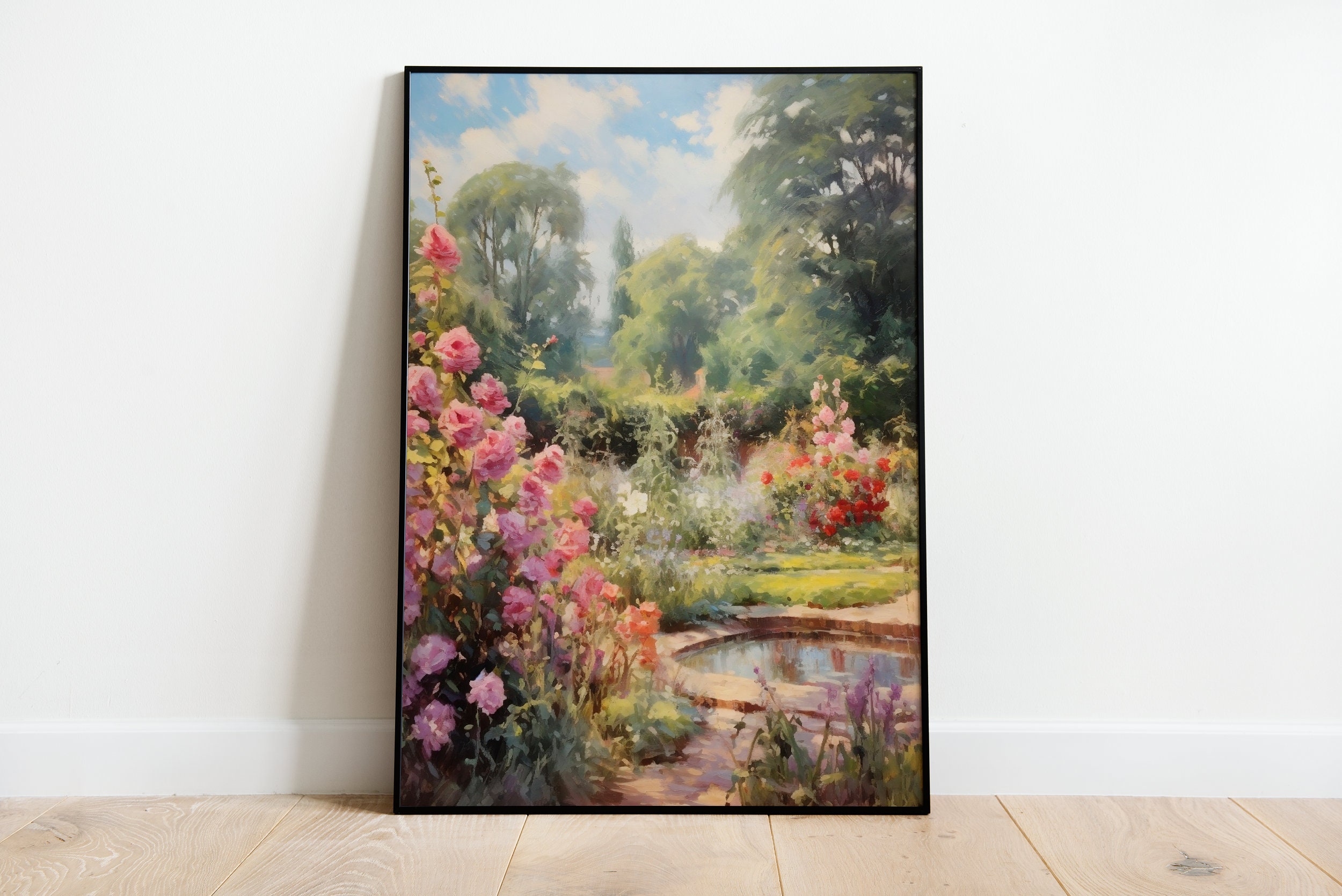 Vintage English Rose Garden Oil Painting Print (digital Download) - Etsy