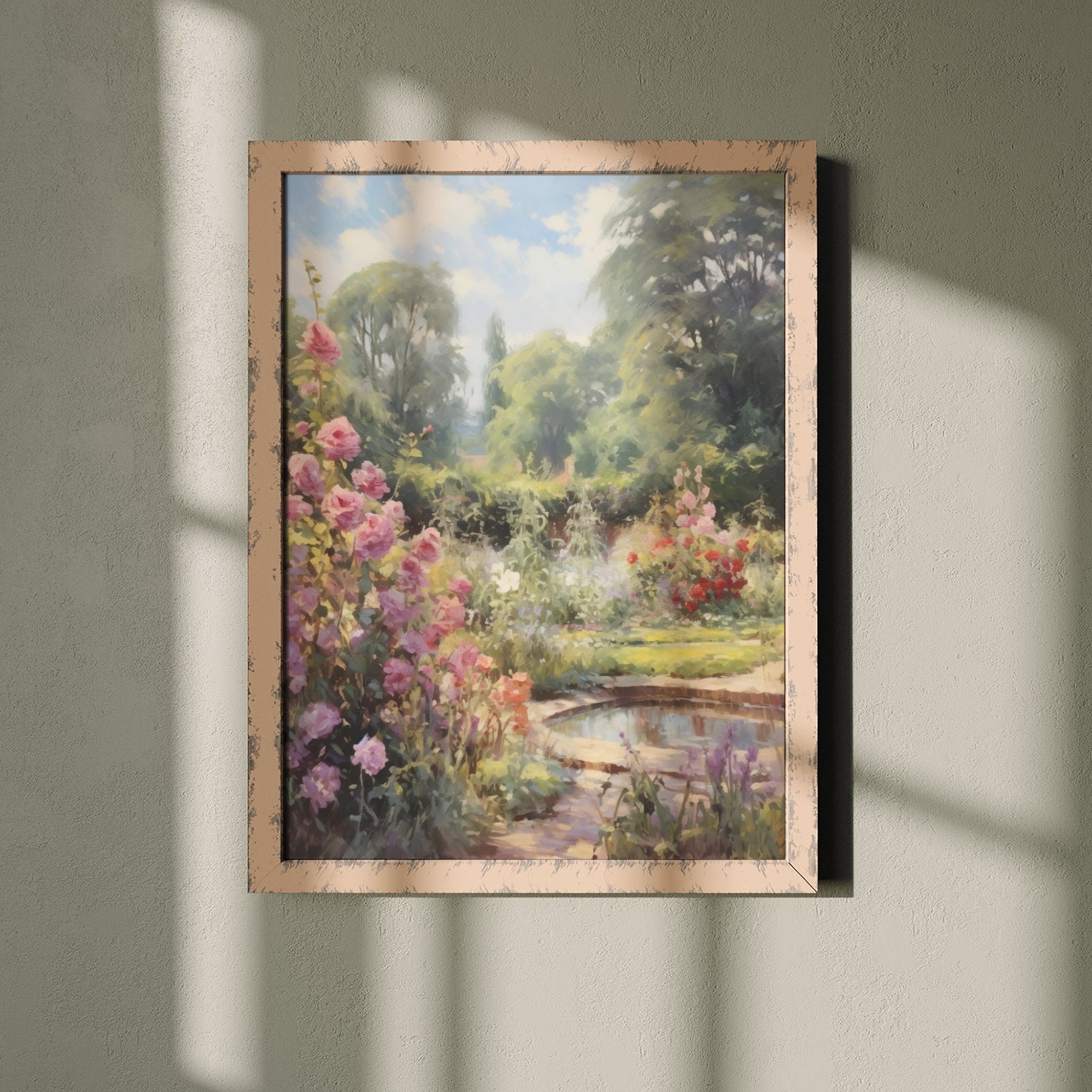 Vintage English Rose Garden Oil Painting Print (digital Download) - Etsy