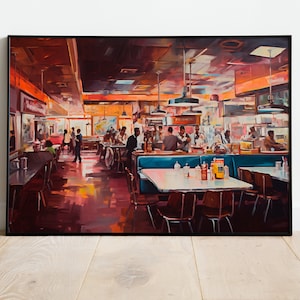 American Diner Vintage Oil Painting Retro Diner Oil-Painting Americana Digital Download Printable Wall Art Poster
