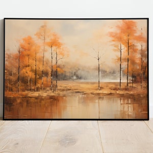 Pintura de paisaje de otoño Colores de otoño Pintura al óleo Colores de otoño Hojas doradas Cartel de otoño Descarga digital Cartel de arte de pared imprimible