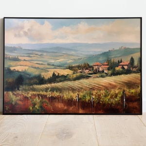 Barolo Vintage Oil Painting Italian Vineyard Landscape Barolo Village Oil Painting Barolo Vineyard Digital Download Printable Wall Art