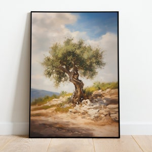 Olive Tree Oil Painting Rustic View Earthy Tones Landscape Olive Tree Painting Pure Nature Digital Download Printable Wall Art Poster Print
