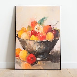 Vintage Fruits Painting Wall Art Impressionist Oil Painting Printable Wall Art Vintage Fruit Bowl Digital Art Print Rustic Home Decor