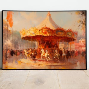 Vintage Carousel Oil Painting Vintage Oil Painting Antique Merry-go-round Digital Download Printable Wall Art Poster