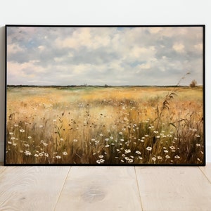 Wildflower Oil painting Printable Wildflower Field Landscape Oil Painting Vintage Landscape Art Print Wildflower Wall Art Country Field