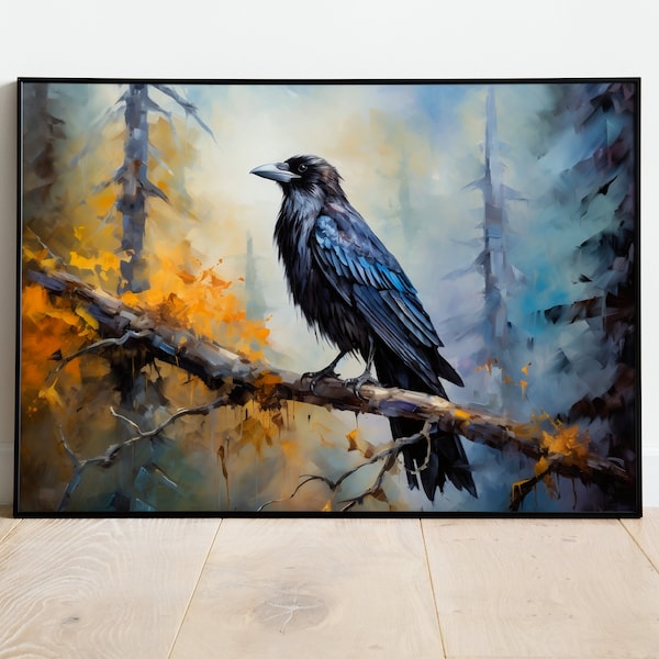 Raven Portrait Oil Painting Black Raven Painting Art Raven Painting Digital Download Printable Wall Art Poster