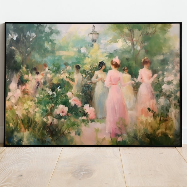 Victorian Garden Party Vintage Oil-Painting Garden Scene Painting Digital Download Printable Wall Art Poster